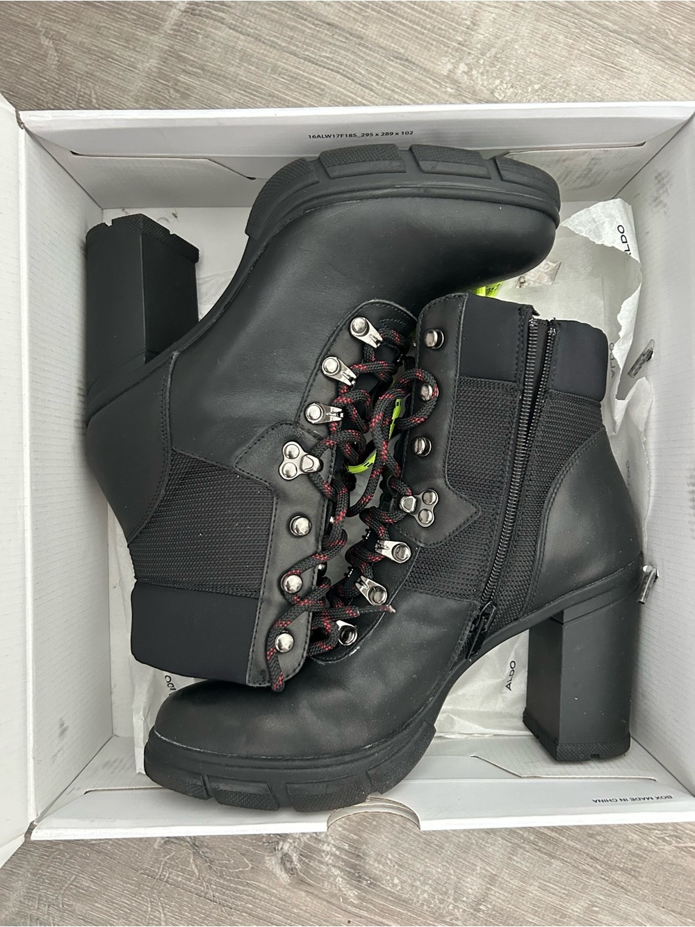 Aldo Black Lace-Up Chunky Heel Ankle Boots - Women